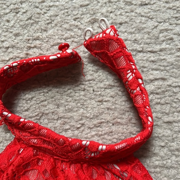 Red lace halter romper - Picture 3 of 4
